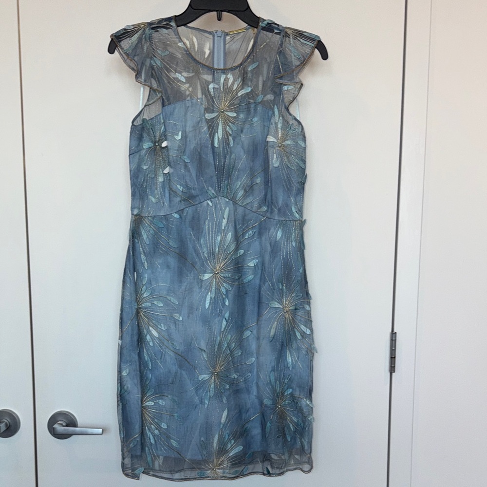 Elie Tahari Blue and Gold Floral Mini Dress